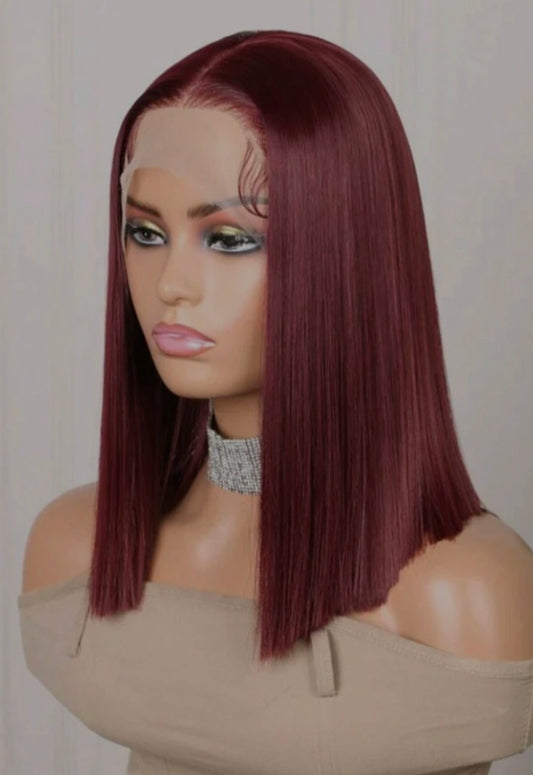 16-Inch Burgundy Front Lace Wig